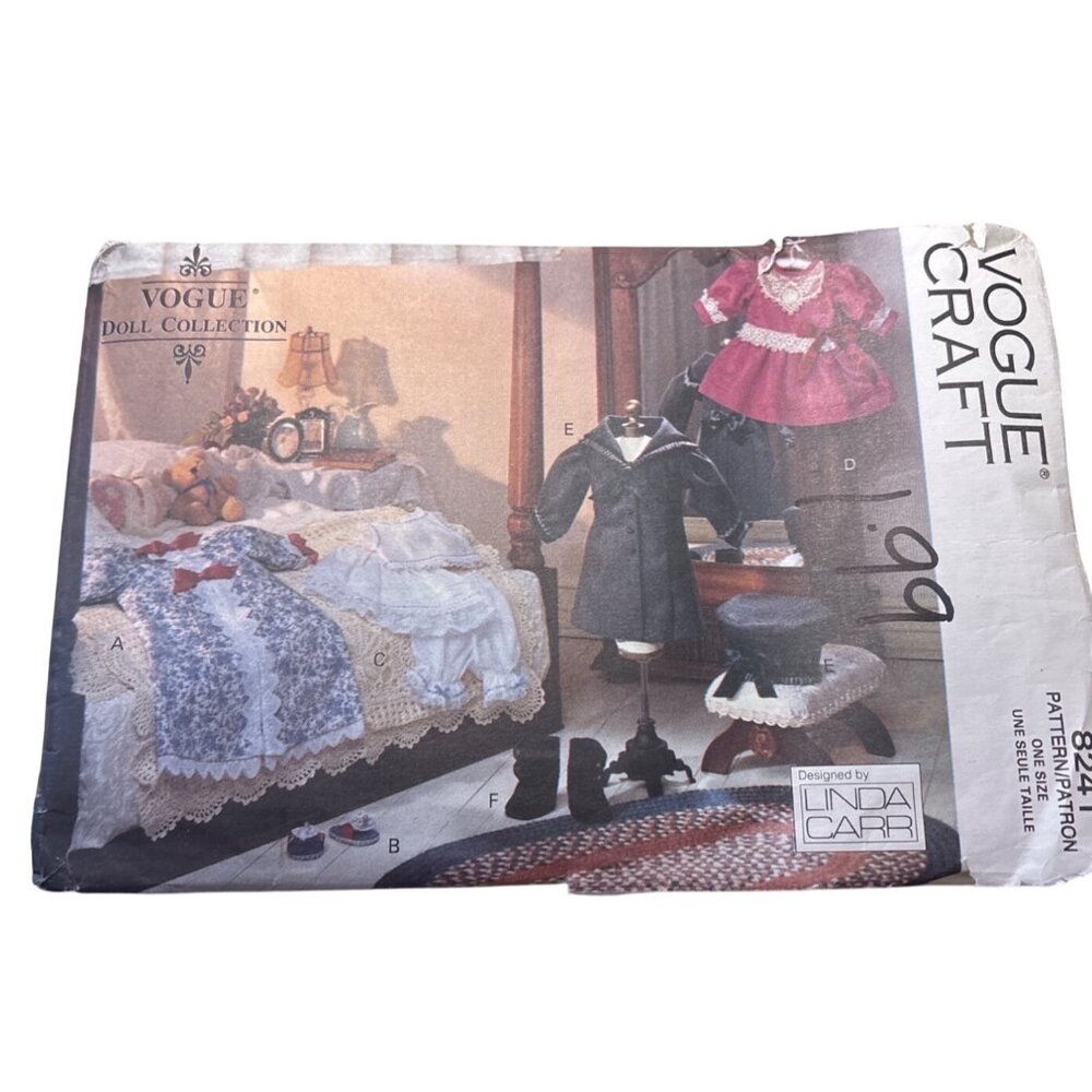 Vogue Craft Doll Sewing Pattern Victorian Clothes Pattern 8241 By Linda Carr Unc